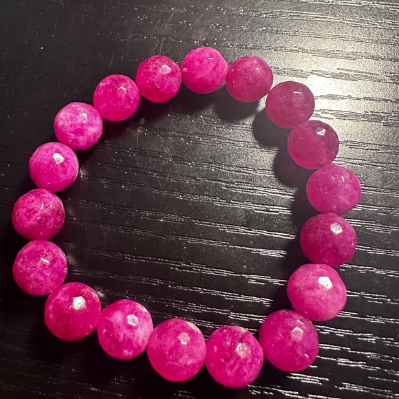 Jewelry - Pink Tourmaline Faceted Stone Stretch Handmade Bracelet | 10mm